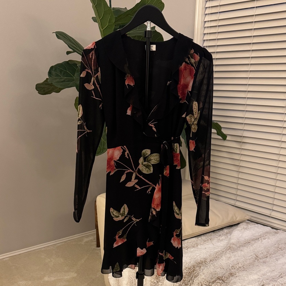 Wilfred Black Dress with Pink Floral Design
